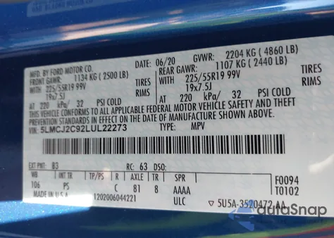 2020 Lincoln Corsair Reserve from USA, damaged, VIN 5LMCJ2C92LUL22273
